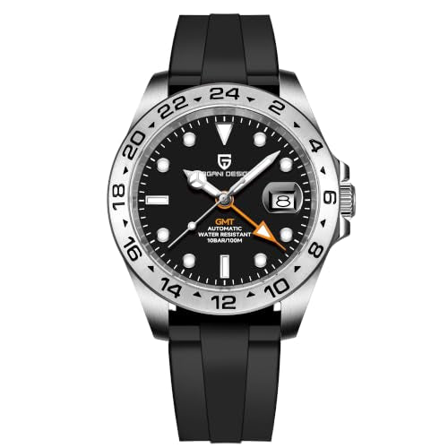 Pagani Design Watches Men GMT Automatic Self-Winding Mechanical Analog Sapphire Sports Waterproof Luminous Wrist Watch (1682 All Black Rubber)