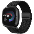 Braided Magnetic Bands Compatible with Fitbit Versa 4/Fitbit Versa 3/Sense 2/Sense 1,Soft Stretchy Elastic Nylon Sport Loop Strap for Women Men (Black)