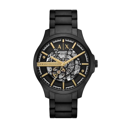 Armani Exchange A|X Automatic Watches for Men, Black/Gold Stainless Steel Watch