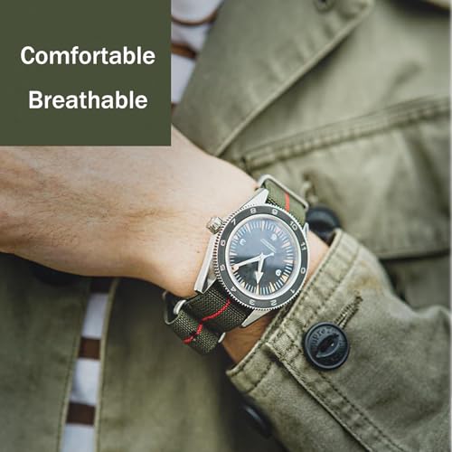 Niziruoup Nylon Elastic Watch Strap Military Parachute Style Watch Band 18mm 20mm 22mm Premium Striped Nylon One-Piece French Paratrooper Watchband Smartwatch Band Replacement Strap for Men Women