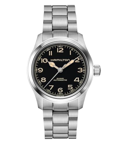Hamilton Khaki Field Murph Automatic Men's Watch, 38mm Stainless Steel Case, Swiss Made, Black Dial Analog Wrist Watch, 100m Waterproof, Sapphire Crystal, 3-Hand Movement, Stainless Steel Strap