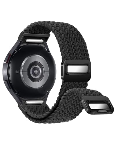 One Click No Gap Braided Bands Compatible with Samsung Galaxy Watch 7 6 4 5 FE Band 40mm 44mm/Galaxy Watch 6 4 Classic 47mm 43mm 42mm 46mm/Watch 5 Pro 45mm, 20mm Elastic Nylon Sport Strap Men Women