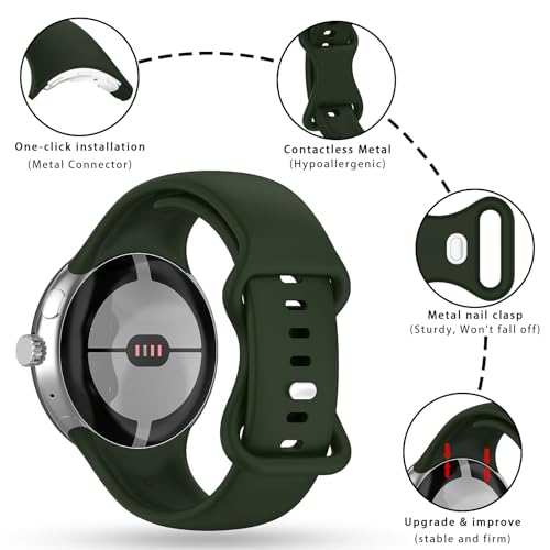 Eiavike Band Compatible with Google Pixel Watch 1/2/3/4, Soft Silicone Sport Replacement Straps Bracelet (Field Green, Pixel Watch 4/3/2/1 41mm-(for 6.1-8.3 inch wrist))