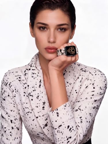 V.R.HOPE Resin Watch Band Compatible with Apple Watch Band for Women 38mm 40mm 41mm 42mm Tortoise Fashion Lightweight Bracelet Strap for iWatch Series 11/10/9/8/7/6/5/4/3/2/1/SE3 (Black Floral)