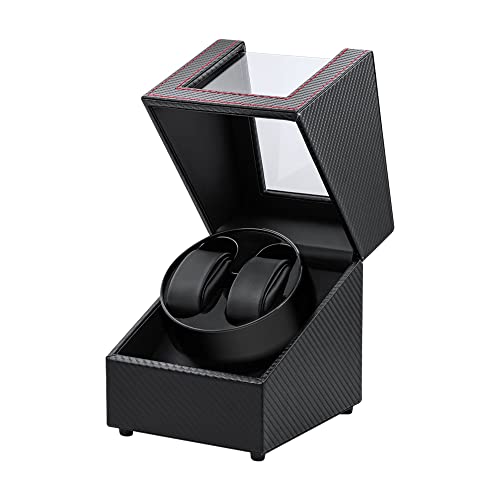 Mcbazel Watch Winder for Automatic Watches, Double Automatic Watch Winder Box with Quiet Japan-made Motor, 2 Slots Watch Display Storage Rotation Wrist watch Box (Black Carbon Fiber Leather)