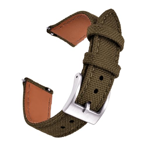 PTFULUOS Premium Soft Hybrid (Leather and Sailcloth) Watch Bands for Men Women,18mm 20mm 22mm Multiple Sizes Quick Release Replacement Watch Straps (Brown, 18 mm)