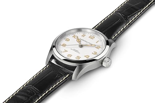 Hamilton Khaki Field Murph Automatic Men's Watch, 38mm Stainless Steel Case, Swiss Made, White Dial Analog Wrist Watch for Men, 100m Waterproof, Sapphire Crystal, 3-Hand Movement, Calf Leather Strap