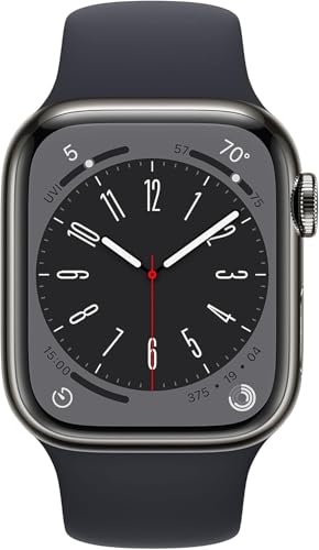 Apple Watch Series 8 (GPS + Cellular 41mm) - Graphite Stainless Steel with Midnight Sport Band, M/L (Renewed)
