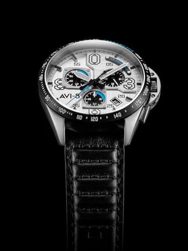 AVI-8 P-51 Mustang Blakeslee Men's Chronograph Pilot Watch – Japanese Meca-Quartz Movement, 43mm Stainless Steel Case, Leather Strap, AV-4077-01