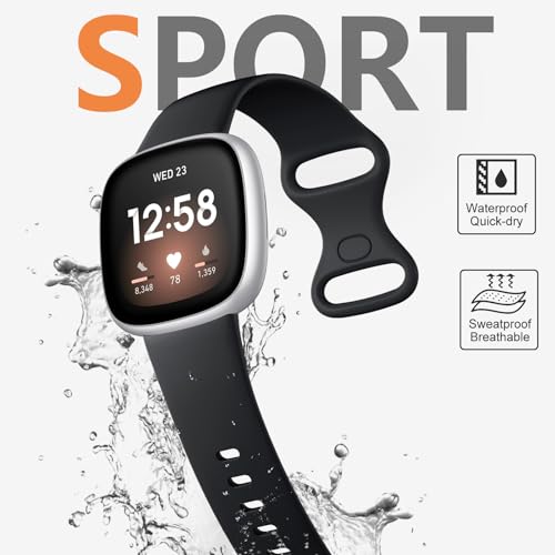 Getino Compatible Fitbit Bands - Soft Sport Strap Accessories for Fitbit Sense/Sense 2/Versa 4/Versa 3 SmartWatch, Large Black