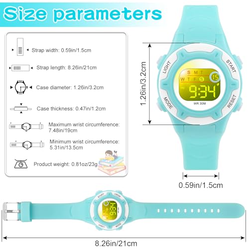 DTKID Digital Kids Watch 30 M Waterproof, 7 Color Lights Time Teaching Watch Easy to Read for Girls Boys 5-16