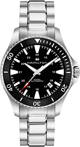 Hamilton Khaki Navy Automatic Men's Watch, 40mm Stainless Steel Case, Swiss Made, Black Dial Analog Wrist Watch for Men, 100m Waterproof, Sapphire Crystal, 3-Hand Movement, Stainless Steel Strap