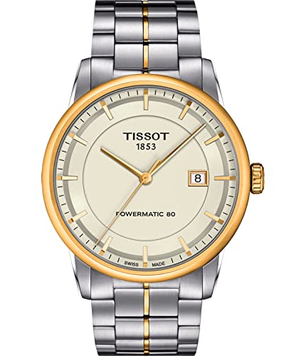 Tissot mens Tissot Luxury Powermatic 80 316L stainless steel case with yellow gold PVD coating Automatic Watch, Grey, Stainless steel, 22 (T0864072226100)