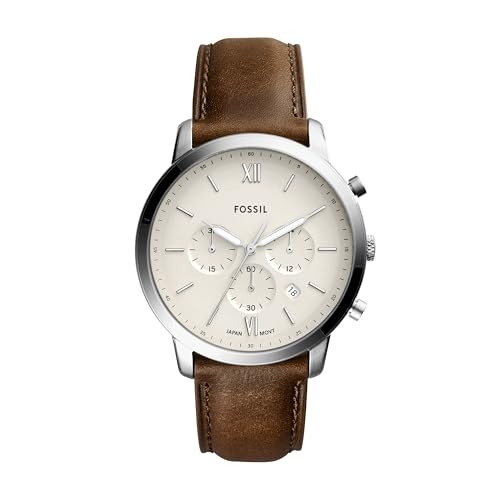Fossil Men's Watch, Neutra Quartz Stainless Steel and Chronograph Leather Watch for Men, Color: Silver, Brown