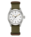 Hamilton Khaki Field Mechanical Mens Watch, 40mm Stainless Steel Case, Swiss Made, White Dial Analog Wrist Watch for Mens 100 Meters Water resitance, Sapphire Crystal, 3-Hand Movement, NATO Strap