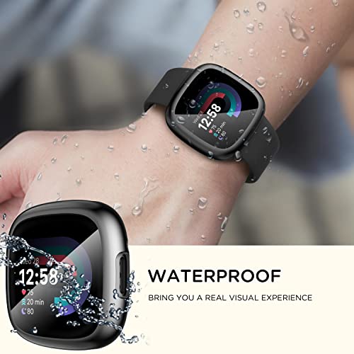Suoman [4-Pack] for Fitbit Sense 2 /Versa 4 Screen Protector Case, Full Around Electroplate Soft TPU Bumper Around Protective Case Cover for Fitbit Sense 2/Versa 4 Smartwatch(Black+Black+Black+Black)