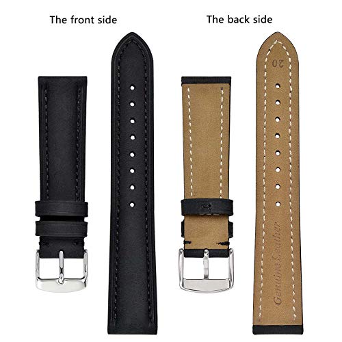 BISONSTRAP Watch Strap 18mm, Vintage Leather Replacement Watch Band, Black