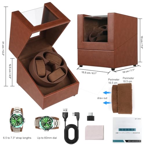 Anyasun Watch Winder for Automatic Watches,3 Watch Winder with LED Light and 4 Modes,Automatic Watch Winder Box with Super Quiet Motor,Watch Shark for Man and Women,USB Type C (Brown)