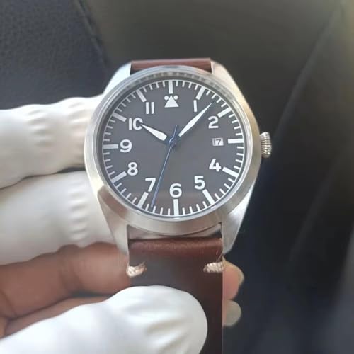 Boyarca Pilot Watch Men's Aviator Wrist Watch Japan Automatic Movement Retro Mechanical Watches Stainless Steel Case with Luminous Waterproof (Brown White)