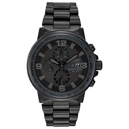 Citizen Men's Eco-Drive Weekender Nighthawk Chronograph Watch in Black IP Stainless Steel, Black Dial (Model: CA0295-58E)