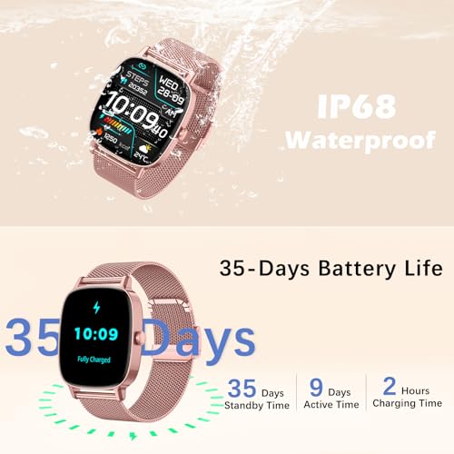 Smart Watch for Women, Answer/Make Call,1.85'' Ultra-Clear Screen Fitness Tracker with Heart Rate/Sleep/SpO2 Monitor,Smartwatch for iPhone/Samsung/Android,120+ Sport Modes,IP68 Waterproof with 2 Bands