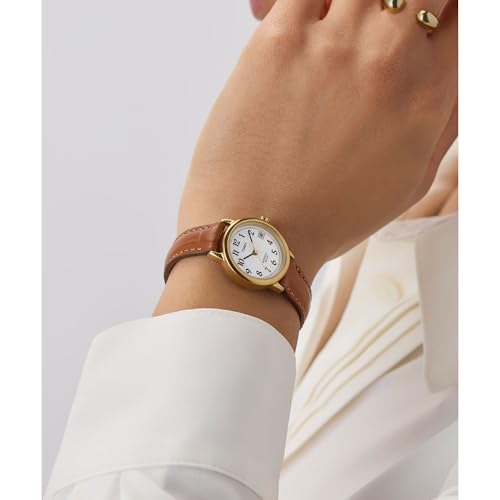 Timex Women's Easy Reader 25mm Watch – Gold-Tone Case White Dial with Honey Brown Croco Leather Strap