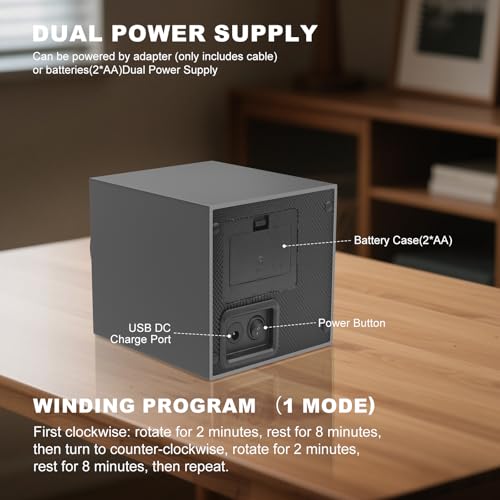 DUKWIN Single Watch Winder with Dual Power Supply, Supper Quiet Motor, Adjustable Watch Pillow for Travel, Small Watch Winder