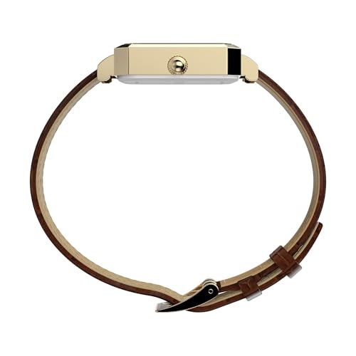 Timex Women's Dress 21mm Watch - Brown Strap White Dial Gold-Tone Case