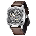 BENYAR Men's Automatic Mechanical Watch Leather Strap Gold Movement 45mm Skeleton Dial Water Resistant Scratch Resistant Elegant Gift for Men, Grey 1, Strap