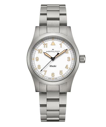 Hamilton Khaki Field Khaki Quartz Men's Watch, 38mm Stainless Steel Case, Swiss Made, White Dial Analog Wrist Watch for Men, 50m Waterproof, Sapphire Crystal, Stainless Steel Strap