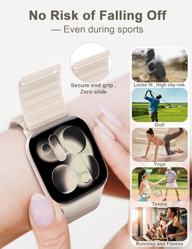 Magnetic Silicone Sport Bands Compatible with Apple Watch Band 40mm 38mm 41mm 42mm 44mm 45mm 46mm 49mm for Women Men, Soft Strap Loop Wristband for iWatch bands Series 11 10 9 8 7 6 5 4 3 2 1 SE Ultra