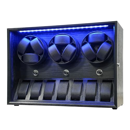 Oryx 9 Watch Winder for Automatic Watches, Rotating Watch Box 5 Rotation Modes Setting Display Case with Extra Watches Storages and LED Light, Lockable Winders USB Powered Super Quiet Mabuchi Motor