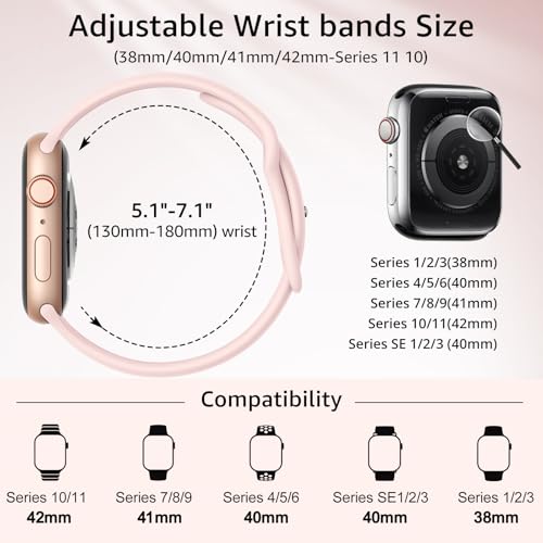 6 Pack Sport Bands Compatible with Apple Watch Band 38mm 40mm 41mm 42mm 44mm 45mm 49mm 46mm,Silicone Waterproof Strap for iWatch Apple Watch Series 11 10 9 Ultra 8 7 6 5 4 3 2 1 SE Women Men