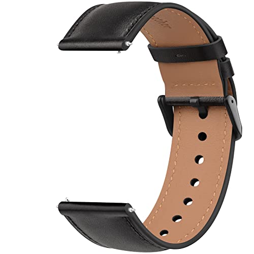 Vancle Quick Release Genuine Leather Watch Band 20mm 22mm Leather Watch Strap, 20mm Black