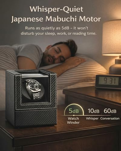 Watch Winder for Automatic Watches: Single Watch Winder Box with Quiet Japanese Motor - Rotating Watch Case in Black Carbon Fiber Leather Storage Display Box for Men (2026 New)