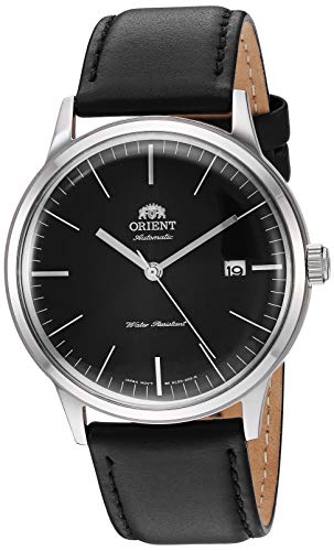 Orient Men's '2nd Gen. Bambino Ver. 3' Automatic Stainless Steel and Leather Dress Watch, Color: Black (Model: TAC0000DB0)