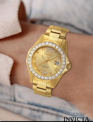Invicta Women's 15252 Pro Diver Gold Dial Crystal Accented 18k Ion-Plated Stainless Steel Watch