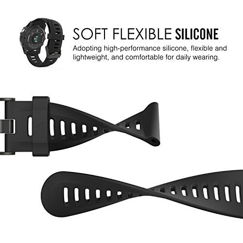 MoKo Band Compatible with Garmin Fenix 3/Fenix 5X, Soft Silicone Replacement Watch Band fit Garmin Fenix 3/Fenix 3 HR/Fenix 5X/5X Plus/D2 Delta PX/Descent Mk1 Smart Watch - Black