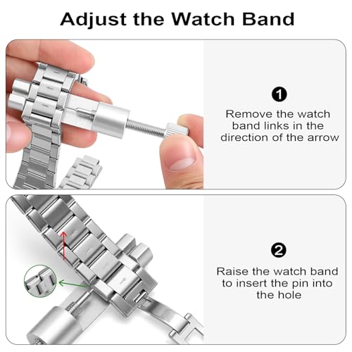 Xiphum Solid Watch Link Removal Kit, Tools to Adjust and Remove Bracelets，Watch Strap Size Adjuster, Watch Band Adjustment Tool Kit with 6 Extra Pins and 1 Hammer