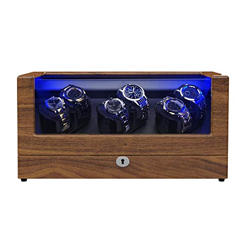 TRIPLE TREE Watch Winder, for Rolex Automatic Watches with Soft and Flexible Watch Pillows, Wooden Shell, Powered by Japanese Motor, with Built-in Blue LED Illuminated