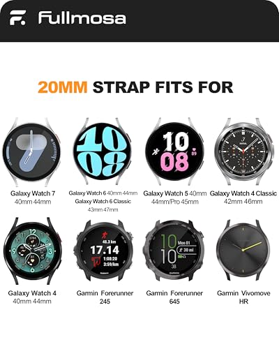 Fullmosa 22mm 20mm 24mm Silicone Watch Bands Curved Watch Strap Compatible with Samsung Galaxy Watch 7 6 5 4 3, Garmin Fossil Amazfit for Men Women(22mm,Black)