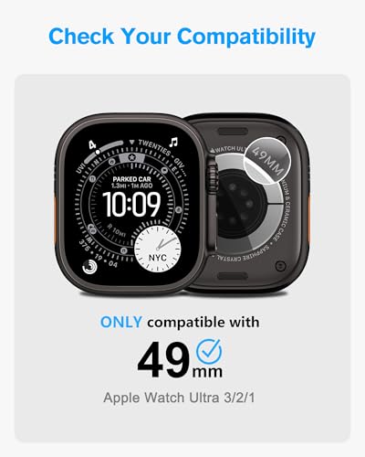 amBand Metal Case Screen Protector Cover for Apple Watch Ultra 3/Ultra 2/Ultra 49mm, W3 Rugged Bumper Thin Frame + 9H Tempered Glass Film + Ceramic-Like Back Cover, [Stylish] [Waterproof], Matte Black