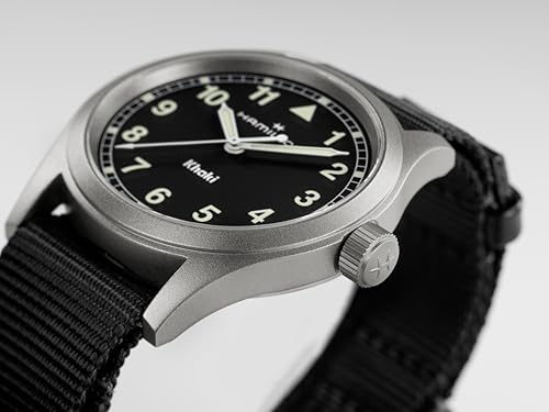 Hamilton Khaki Field Khaki Quartz Men's Watch, 38mm Stainless Steel Case, Swiss Made, Black Dial Analog Wrist Watch for Men, 50m Waterproof, Sapphire Crystal, Textile Strap