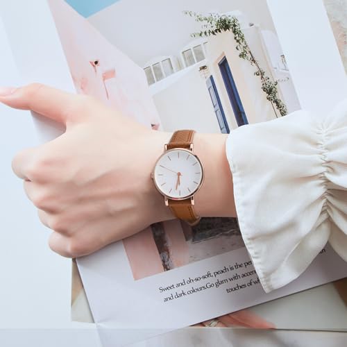 WOCCI 16mm Grace Watch Band for Ladies, Top Grain Leather, Quick Release Replacement Strap with Gold Buckle (Brown)