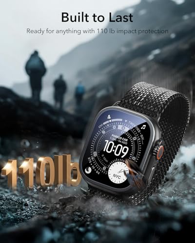 ESR Armorite Screen Protector for Apple Watch Ultra 3 2025 /Ultra 2 /Ultra (49 mm), Military Grade Protection, Tempered Glass Film with Aluminum Alloy Frame, Anti-Scratch, 2 Pack, Black