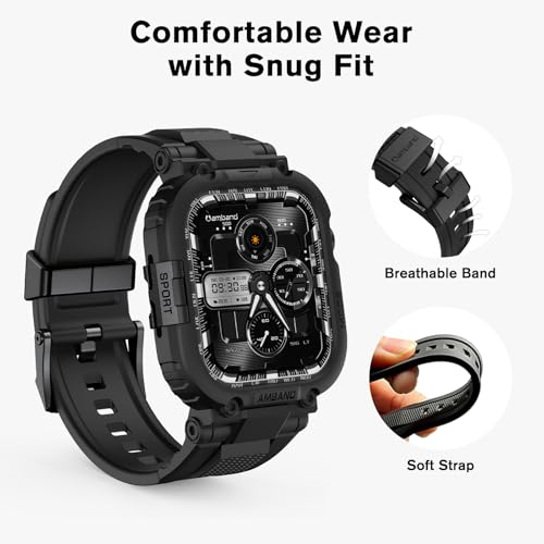 amBand Bands Case Compatible with Apple Watch Series 11/10 46mm for Men, M1 Sport Rugged Heavy Duty Cover Tactical Strap Military Grade Protective Bumper Protector for iWatch 46 mm Men Black