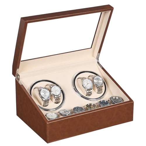 ANWBROAD Watch Winder for Automatic Watches, Automatic Watch Winder Box with 4 Watch Rotator and 6 Extra Storages, 4 Watch Winder with Japanese Quiet Motor, Watch Winders for Men & Women, UJWW012Z