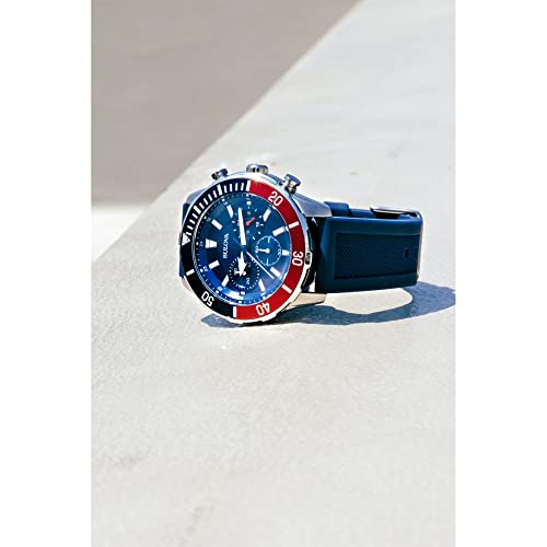 Bulova Men's Sport 6-Hand Chronograph Quartz Watch with Silicone Strap, 24 Hour Time, Calendar Date, Luminous Hands and Markers, 100M Water Resistant, 44mm Style: 98A288