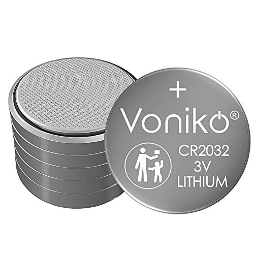 Voniko CR2032 3V Lithium Batteries 6 Pack for Child Safety, Compatible with AirTag, Key Fobs, Thermometers, Scales – 7 Years Shelf Life