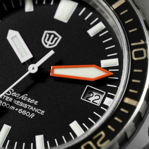 watchdives WD0017 Diver Watch 41mm RD515 Date Quartz Watch Sapphire Bezel 200M Waterproof 316L Stainless Steel, Black Dial Orange Hands